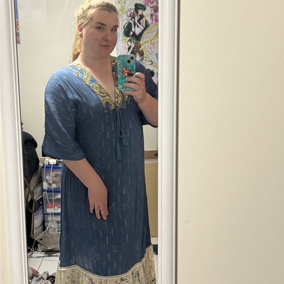 Zury Blue and Cream Boho Dress - Picture 1 of 1